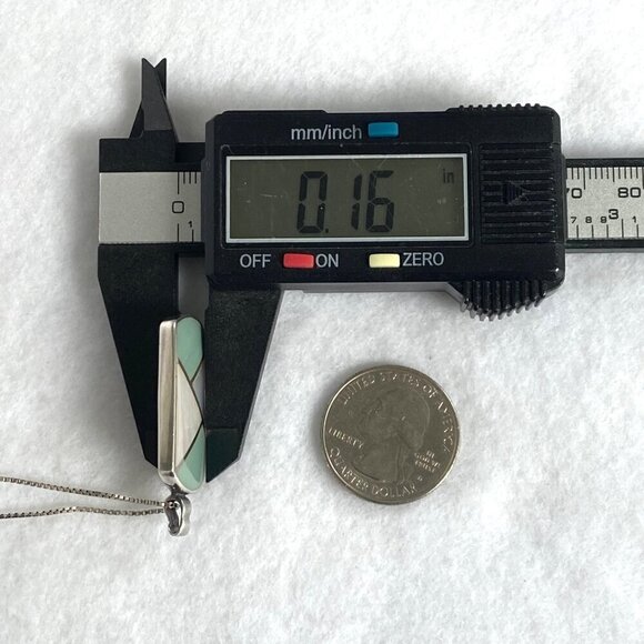 Sterling Silver 925 Dyed Mother Of Pearl MOP Geometric Inlay Pendant Necklace - Picture 16 of 16